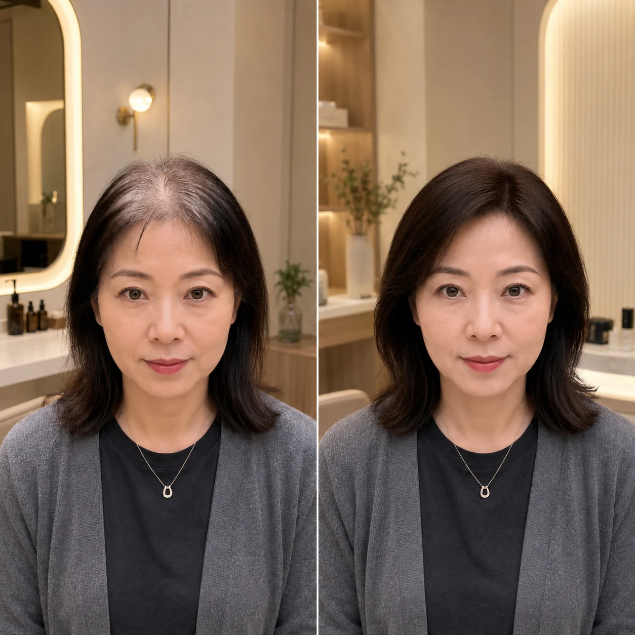 REESE瑞茜假发服务场景案例|白发过渡期的自然发色比对