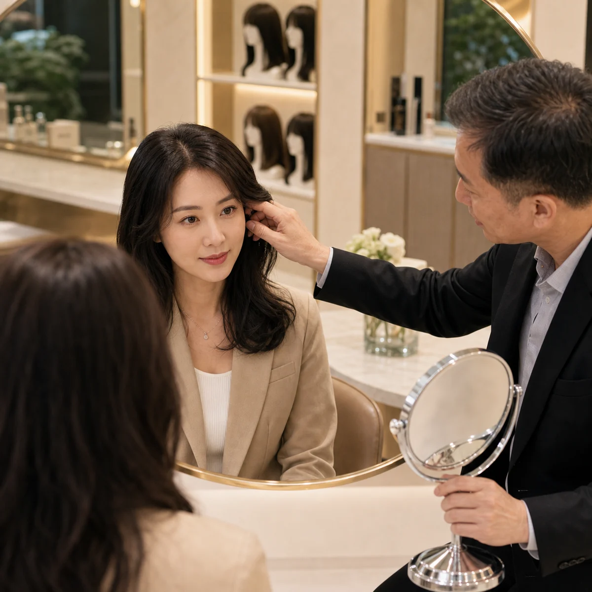 REESE瑞茜假发案例参考图:福田区程女士|潮湿天气下办公室与会议切换的方案比较