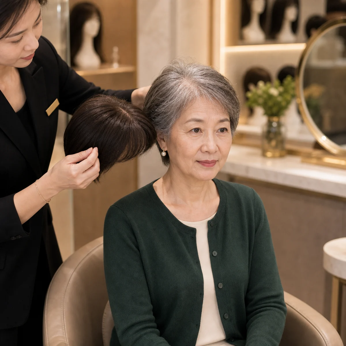 REESE瑞茜假发案例参考图:罗湖区潘女士|梅雨季白发覆盖与整体轮廓判断